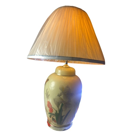 Other - Vintage Chinoiserie Ginger Jar Table Lamp‎ Floral Ceramic Pleated Shade 28in